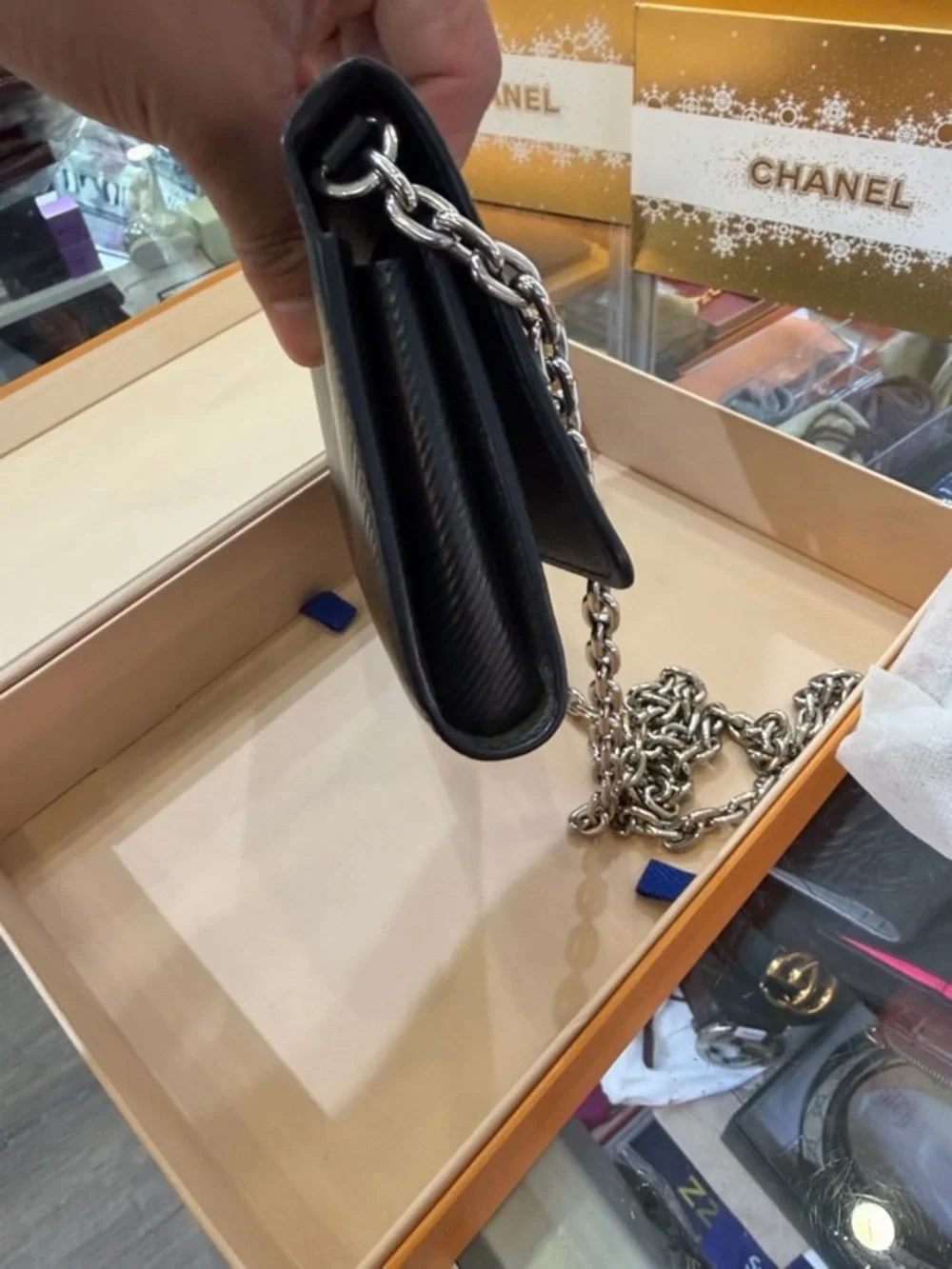 Louis Vuitton Black V-Accent Chain Crossbody Bag